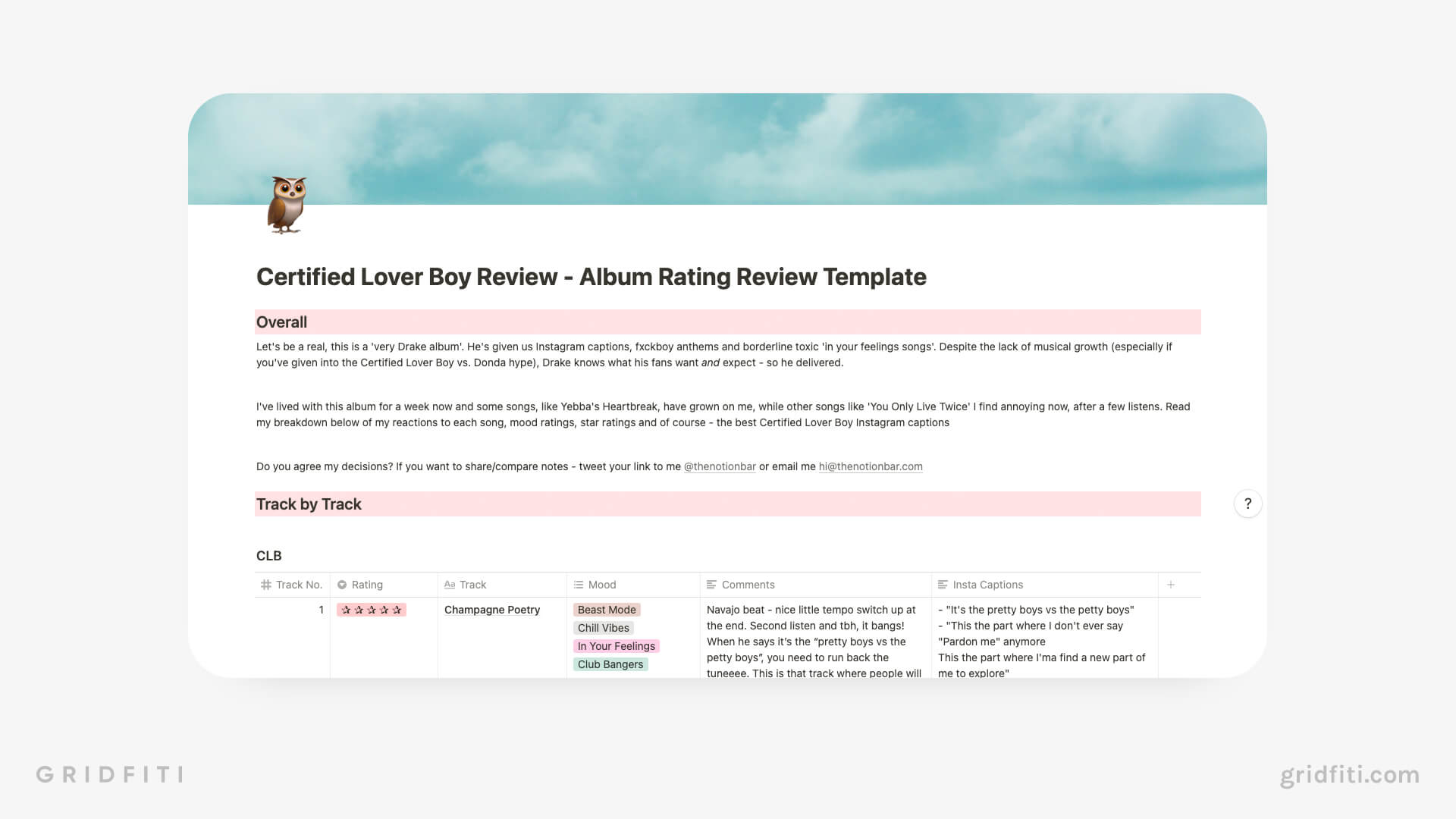 Notion Album Review Template