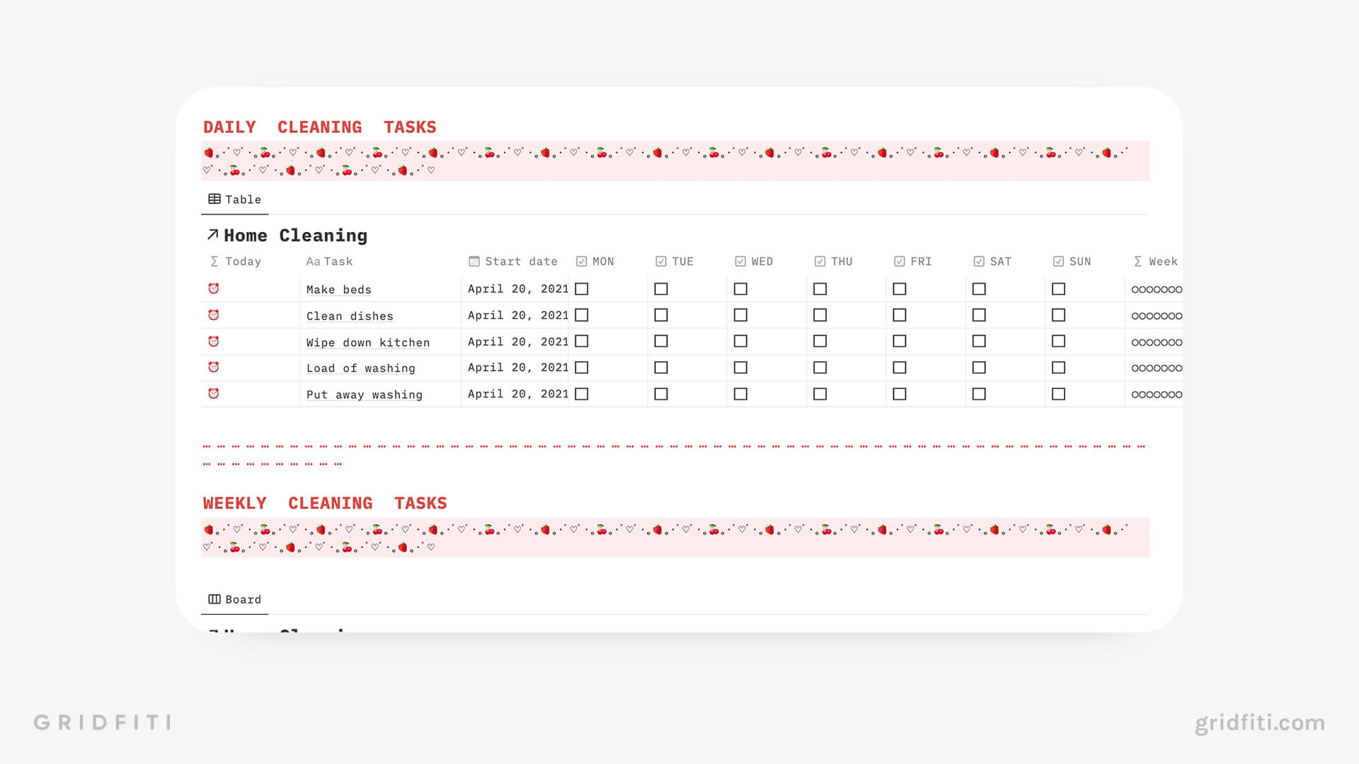 Notion Home Cleaning Template