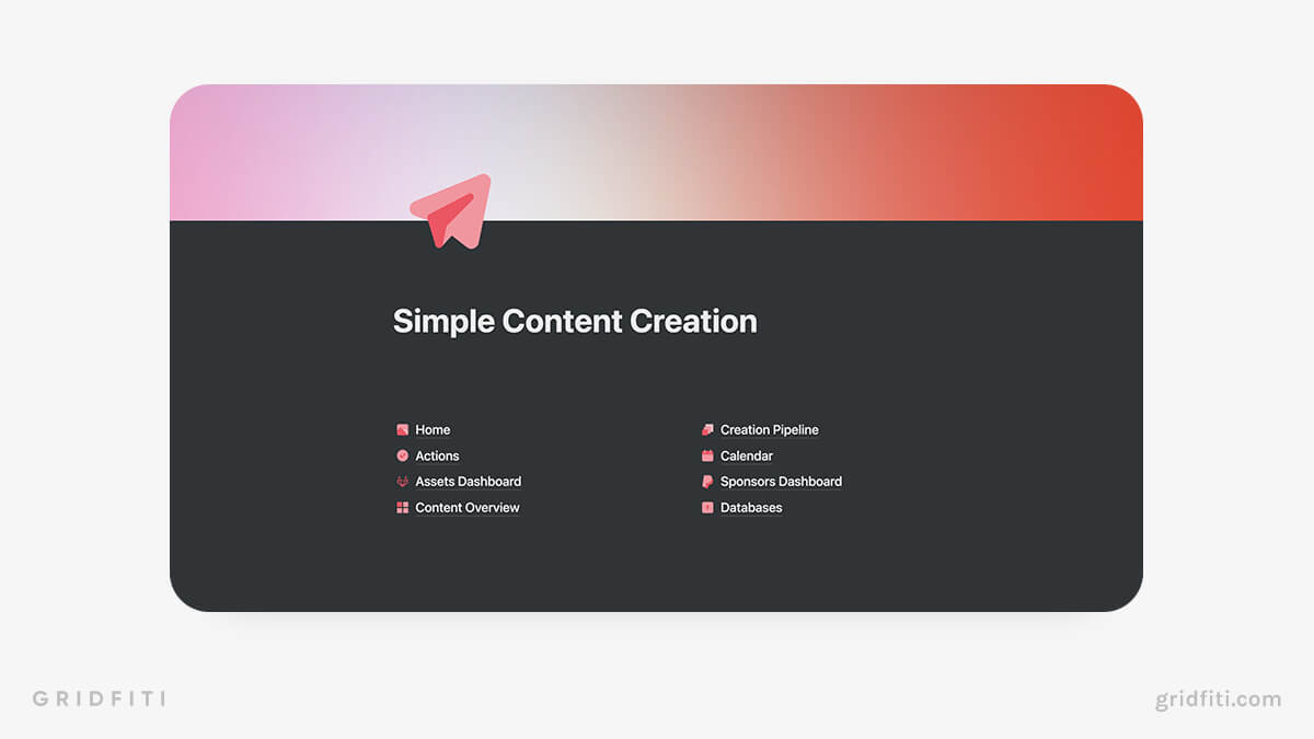 Notion Simple Content Creation Dashboard