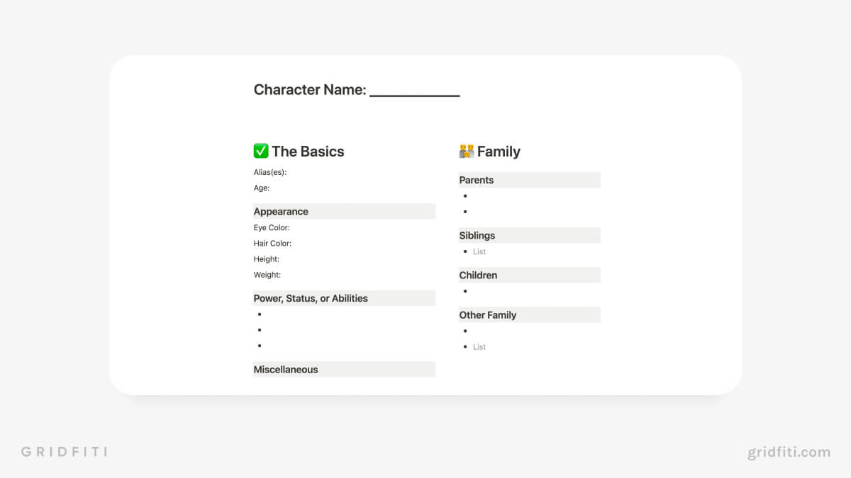 Notion Character Builder Template