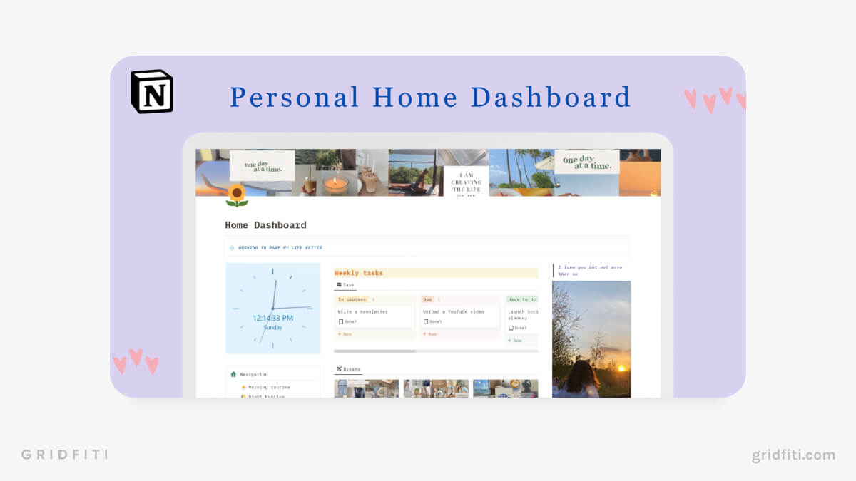 Aesthetic Personal Notion Dashboard