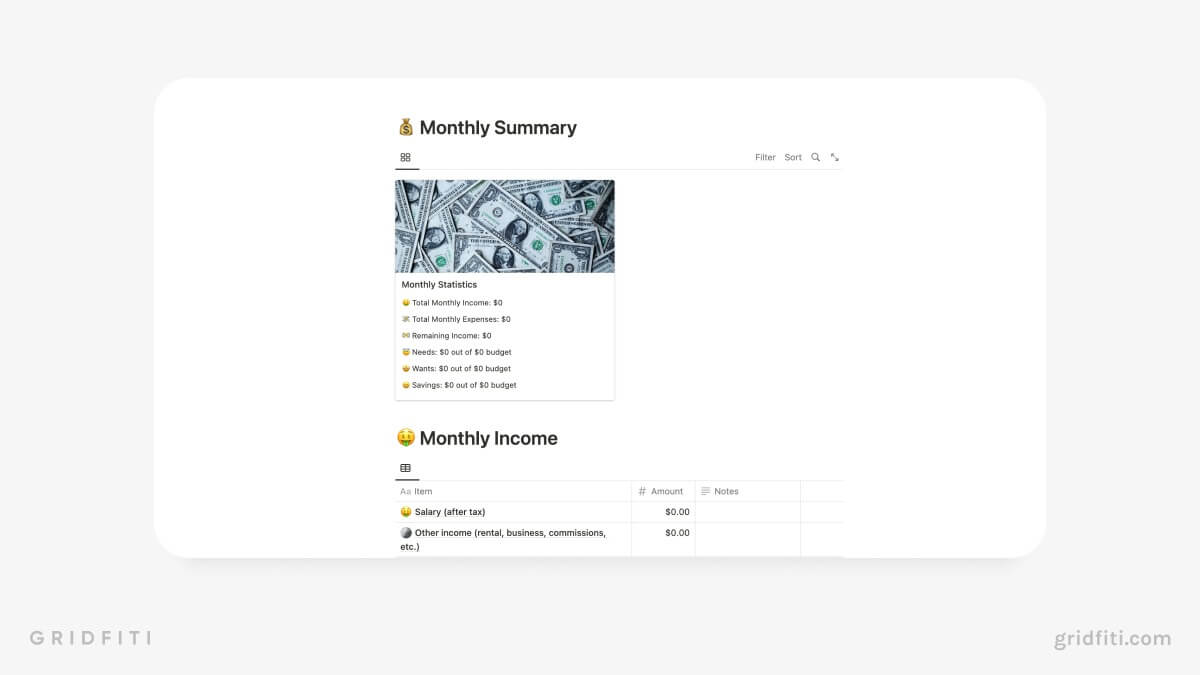 Notion 50/30/20 Budget Tracker Template