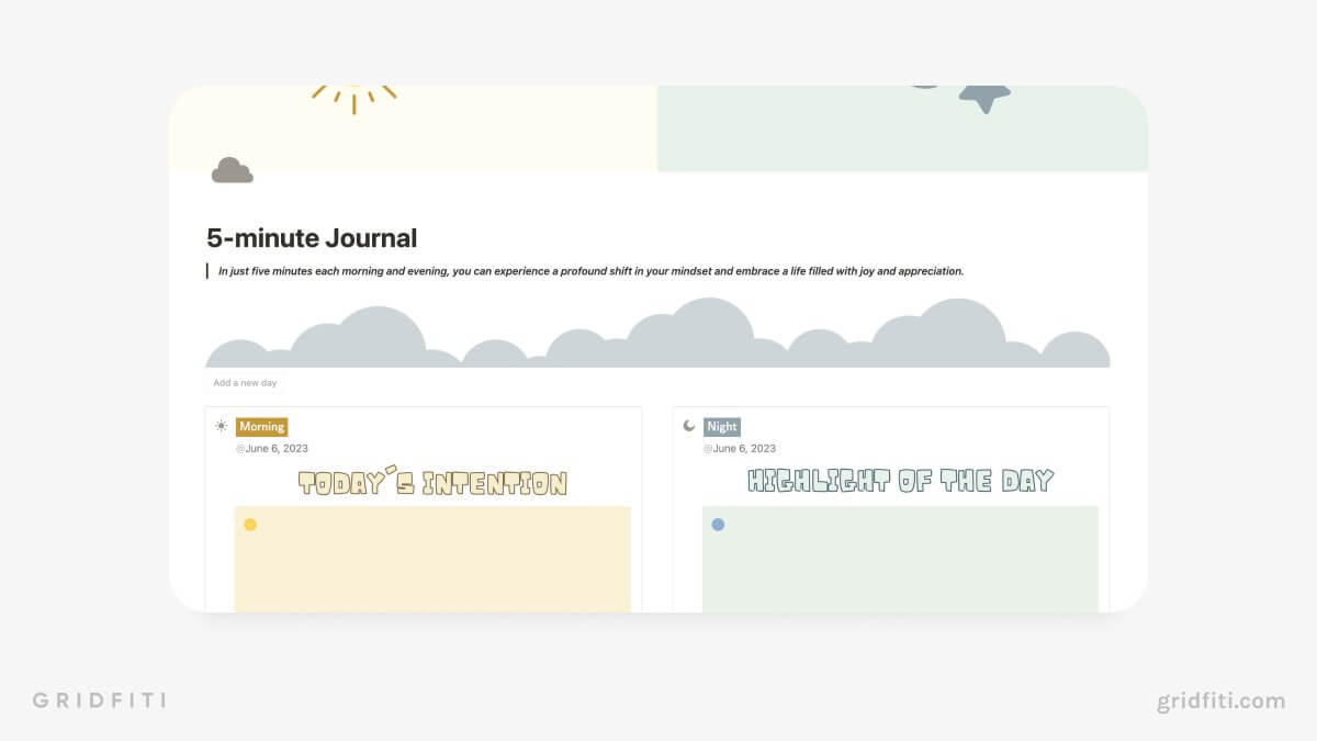Free Notion Five Minute Journal Template