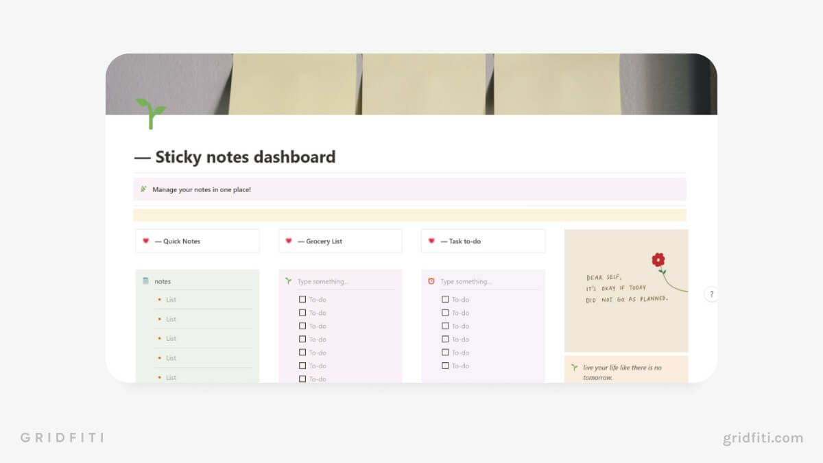 Free Notion Sticky Notes Dashboard