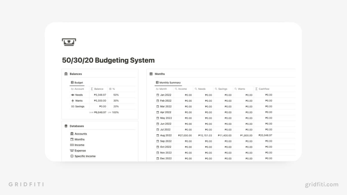 Notion 50/30/20 Budgeting System