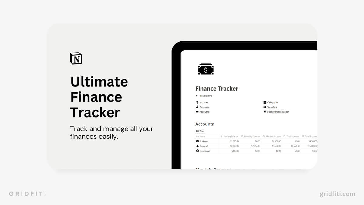 Notion Finance Tracker Dashboard