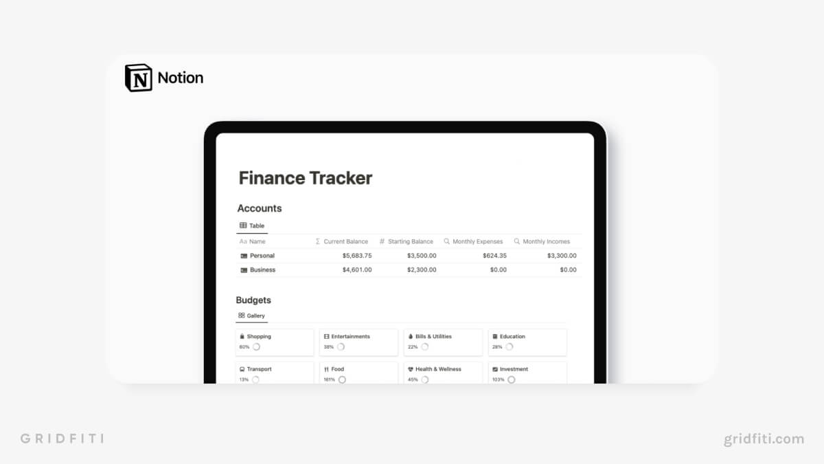 Minimalist Notion Finance Tracker