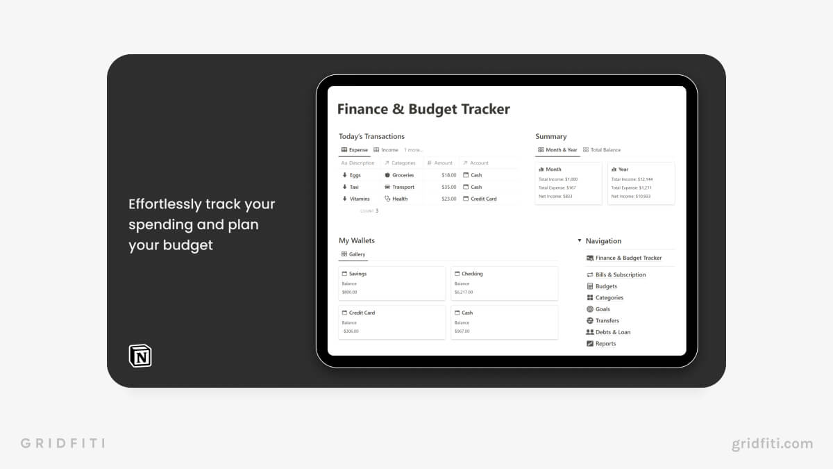 Finance & Budget Tracker for Notion Template