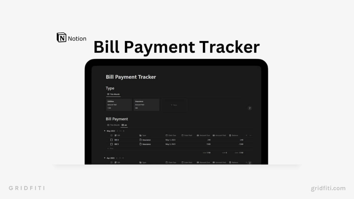 Notion Bill Payment Tracker