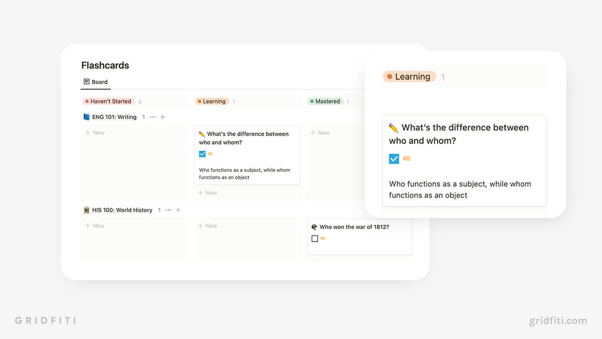 How to Create Notion Flashcards Tutorial & Templates Gridfiti