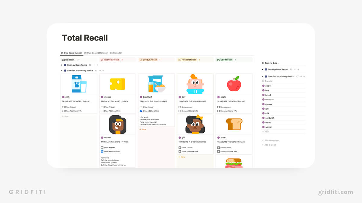 Flashcard Template with Active Recall