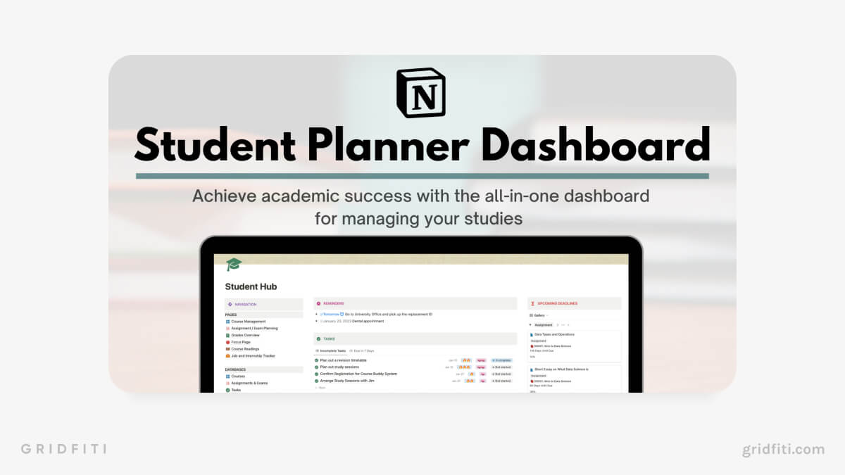 Student Planner Dashboard Template