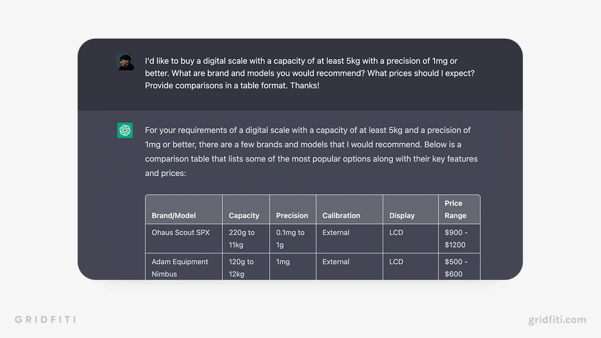 Compare Product Prices and Specs with ChatGPT