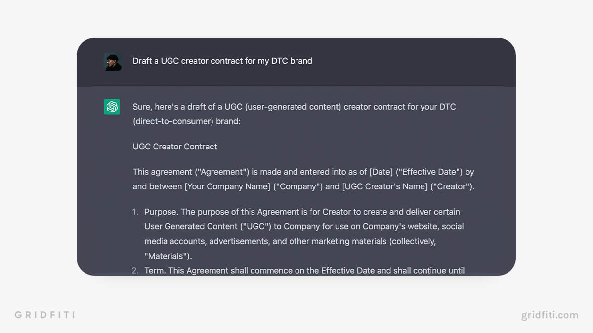 ChatGPT Draft a UGC Creator Contract