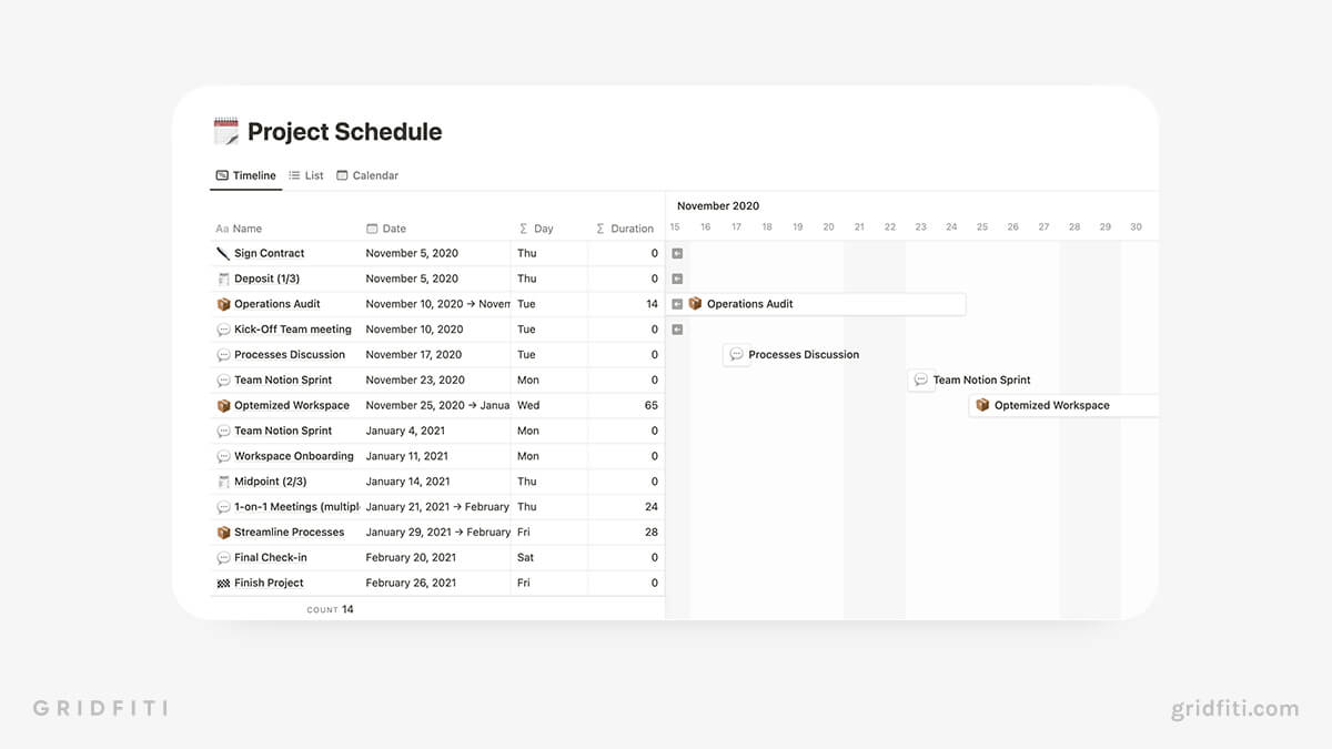 Notion Project Schedule Template