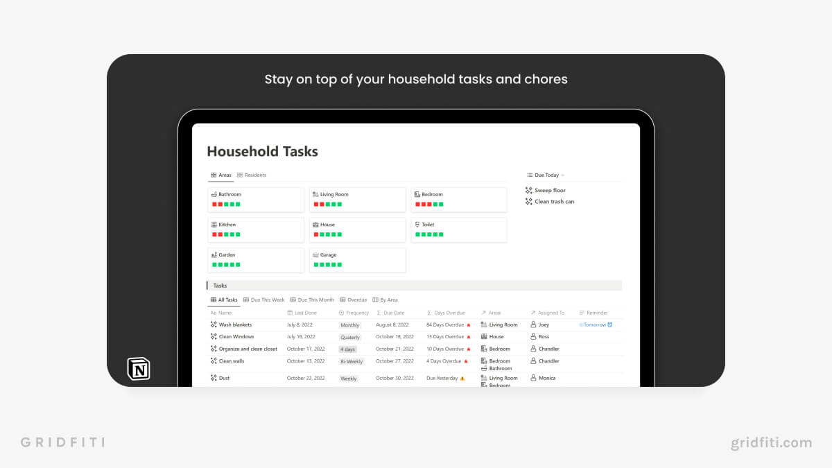 Notion Household Tasks and Chore Tracker