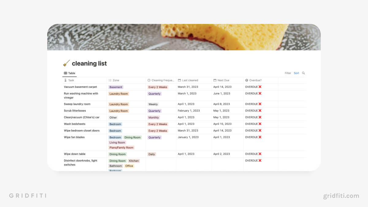 Notion Cleaning Tracker