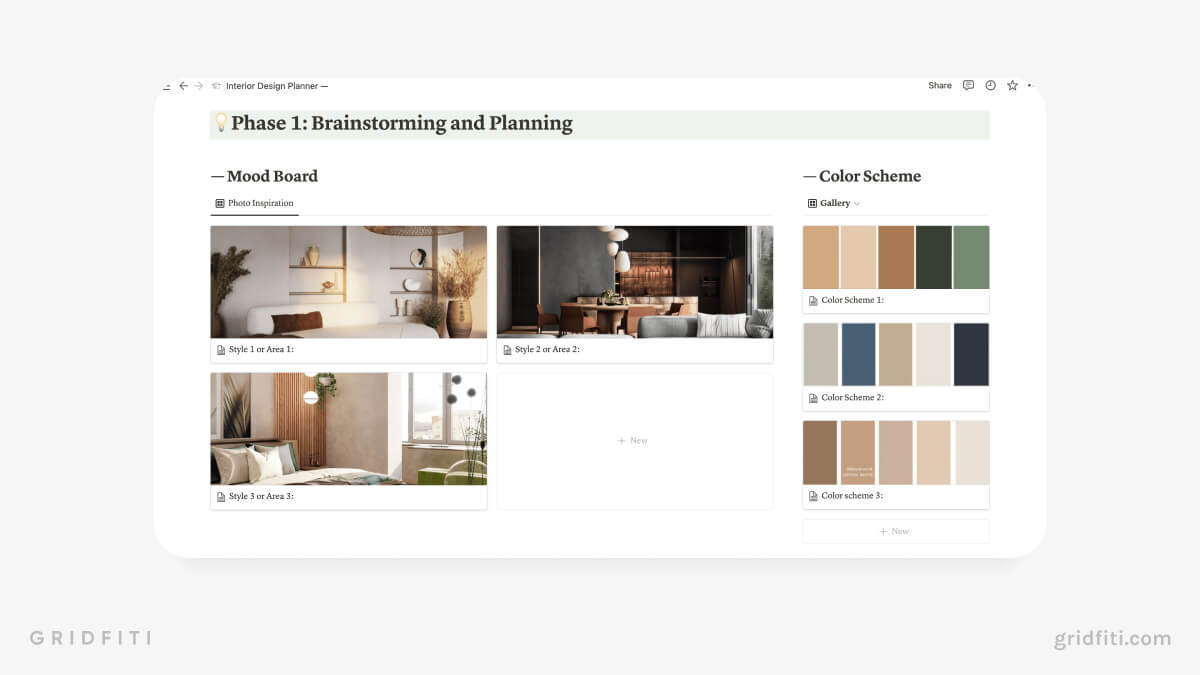 Notion Interior Designer Planner & Moodboard Designer Planner