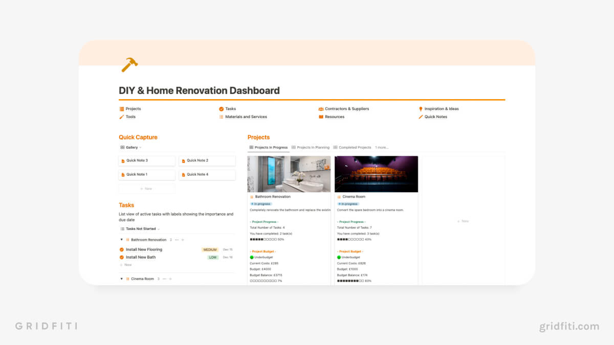 Notion DIY & Home Renovation Dashboard