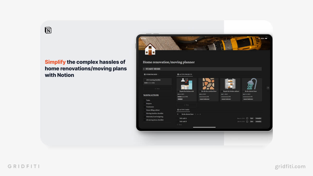 Notion Home Renovation & Moving Planner Template