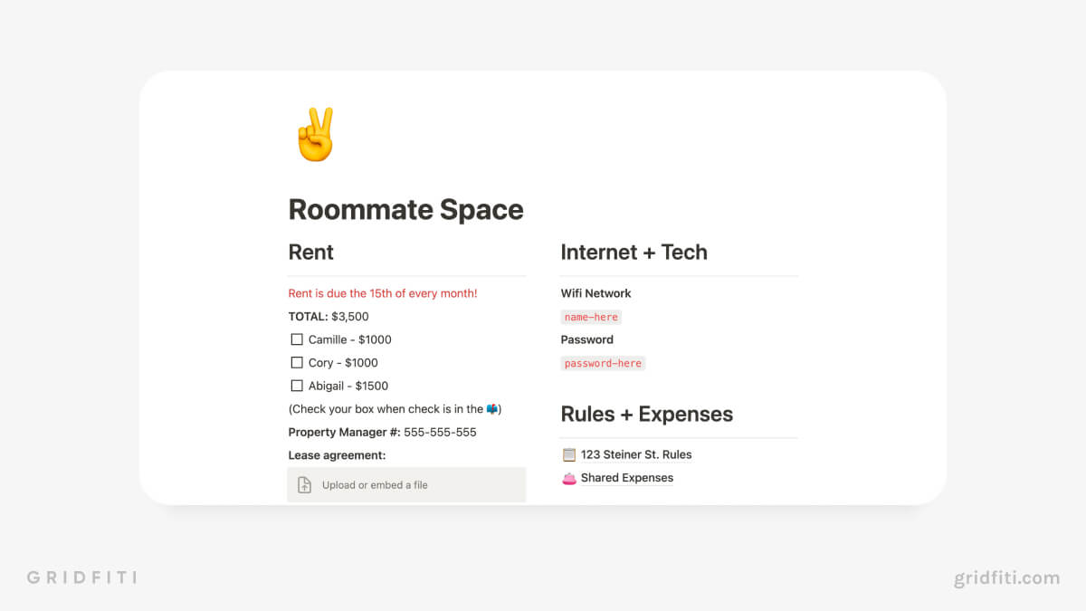 Notion Roommate Space Templates