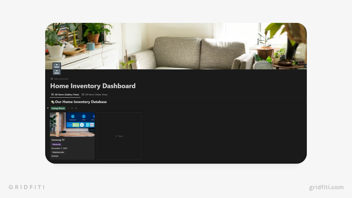 Notion Home Inventory Dashboard