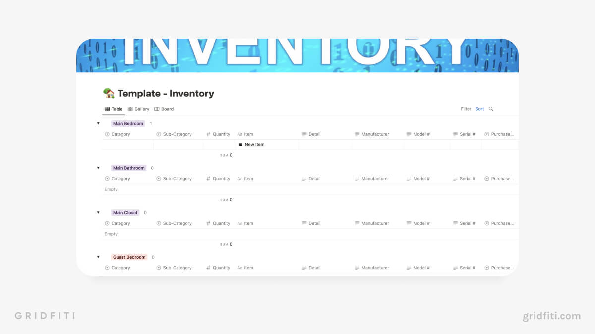 Notion Household Inventory Database Inventory Database