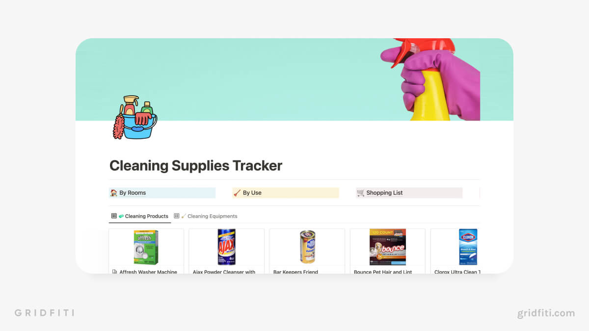Notion Cleaning Supplies Tracker
