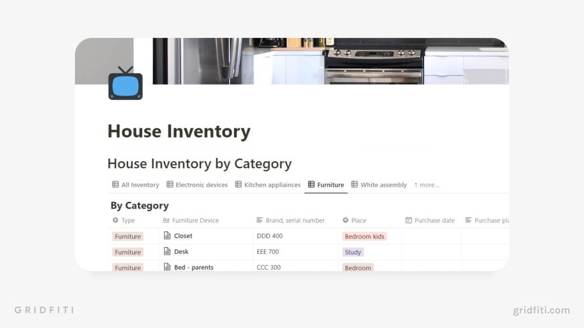 Notion House Inventory Template House Inventory Template