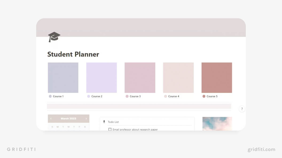 Simple Notion Student Planner Dashboard