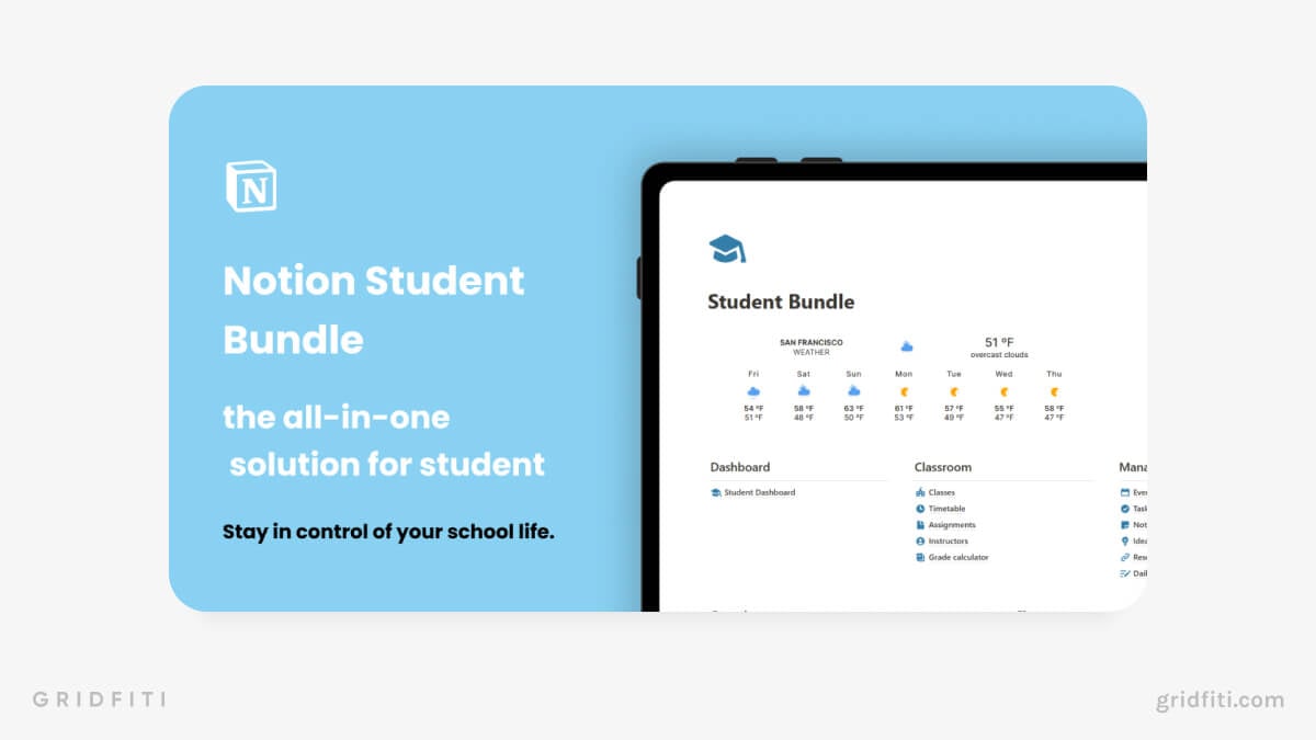 Notion Student Bundle with Assignments Tracker