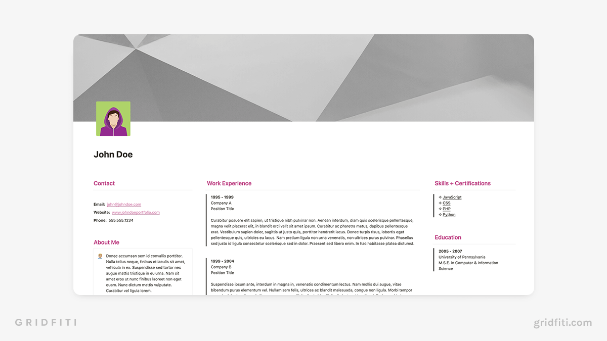 Free Notion Resume & CV Template