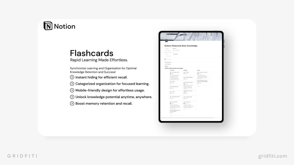 Flashcards Template for Notion