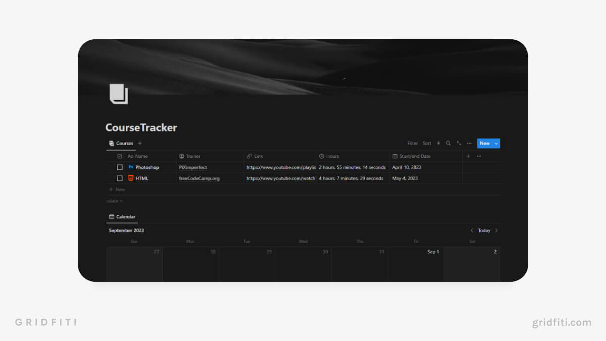 Notion Courses Tracker with Pomodoro Timer