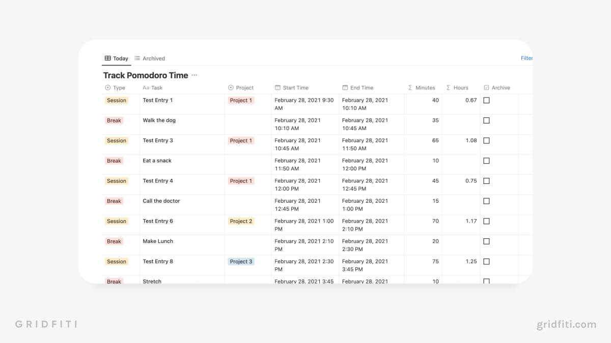 Simple Pomodoro Planner Template