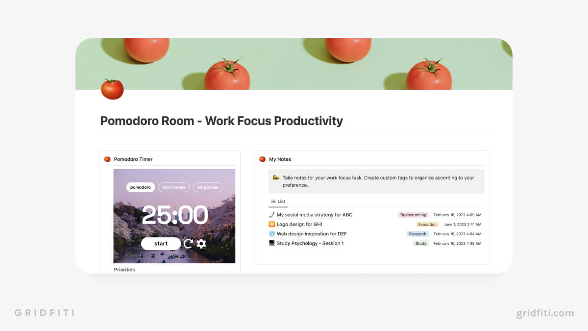 Pomodoro Room Notion Template