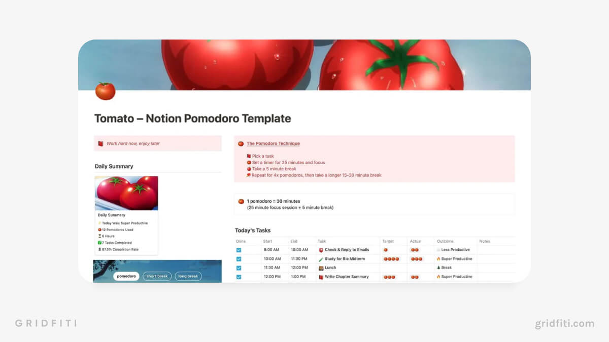 Tomato – Pomodoro Template for Notion