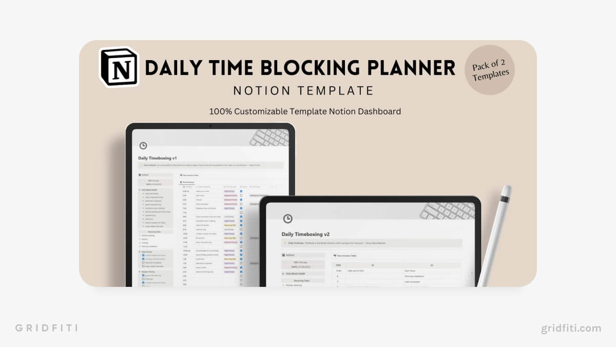 Daily Time Blocking Notion Dashboard