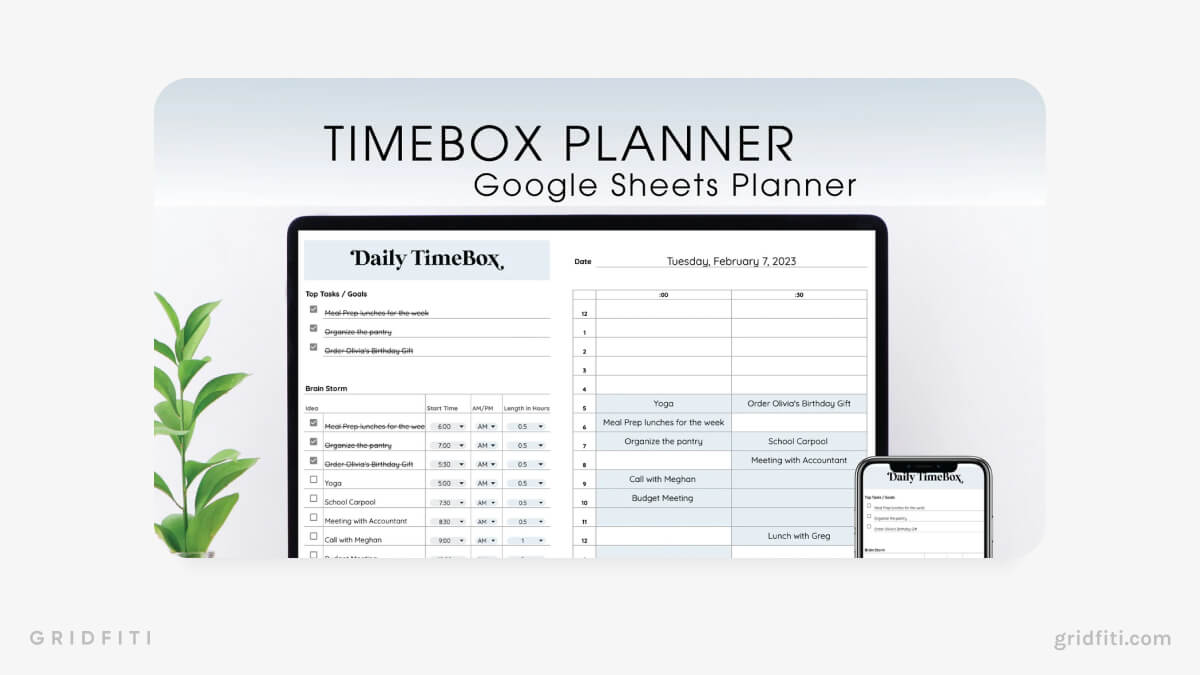Daily Time Box Planner for Google Sheets