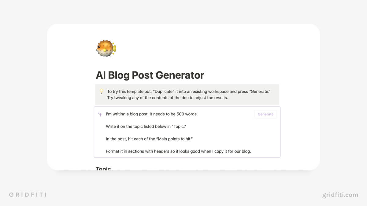 Notion AI Generator Templates