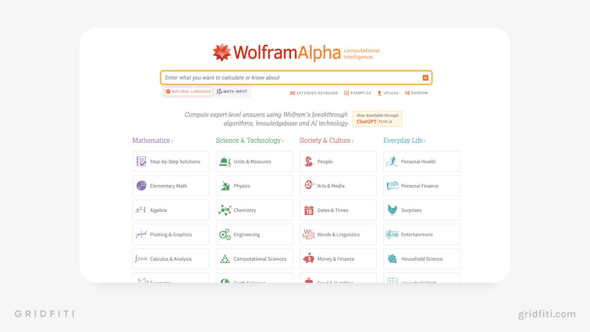 WolframAlpha Productivity Website
