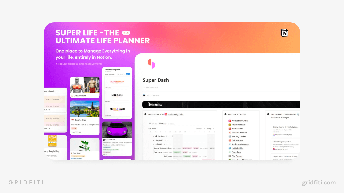 Super Notion Life Planner Dashboard