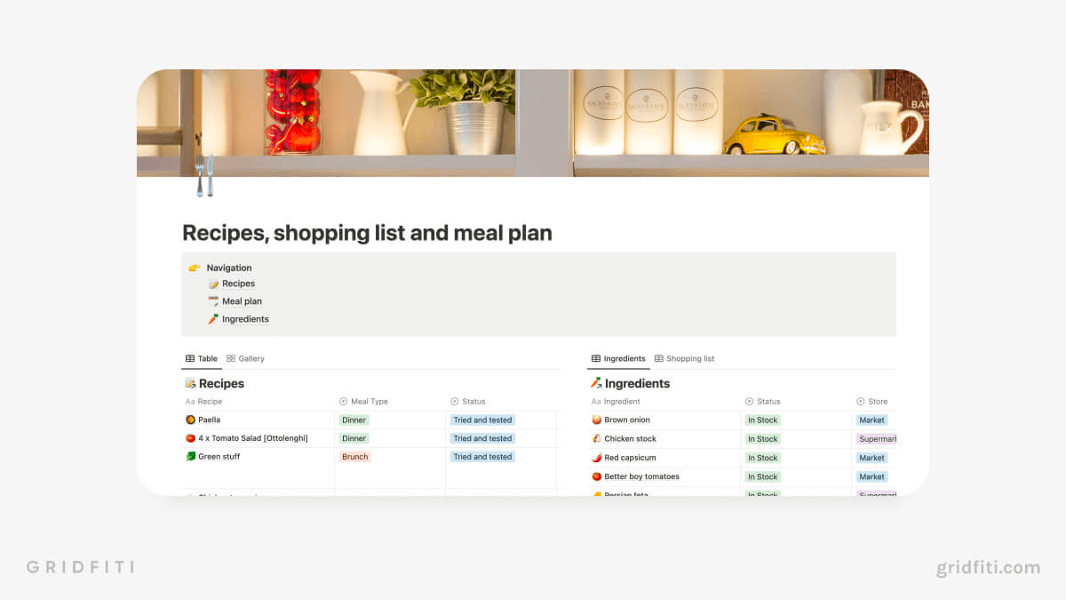 Recipes & Shopping List Template