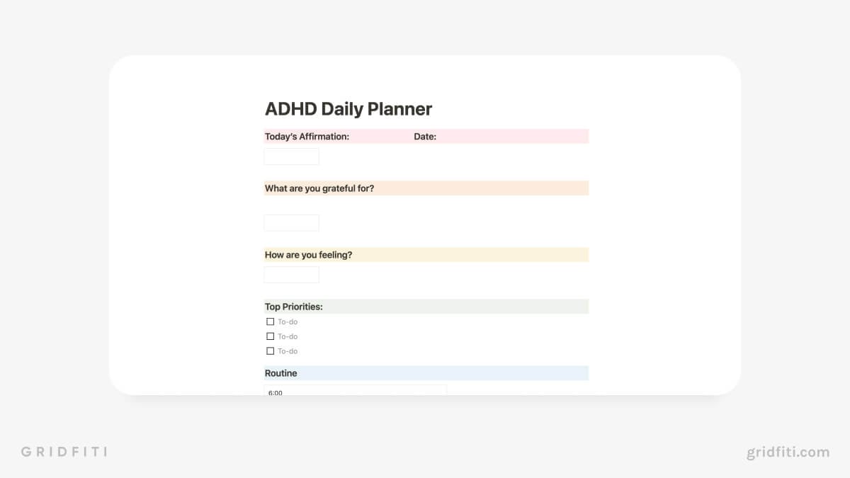 Simple One-Page ADHD Planner Sheet