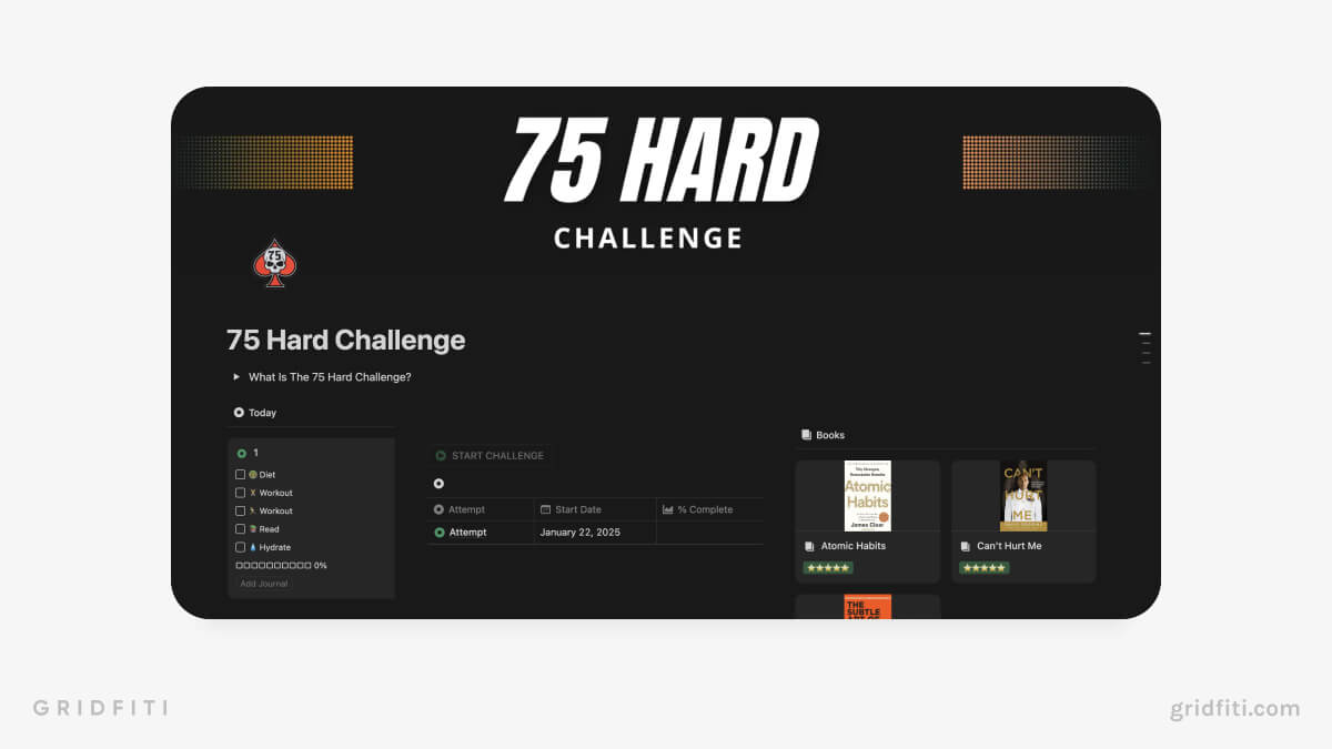 75 Hard Notion Daily Tracker & Progress Template