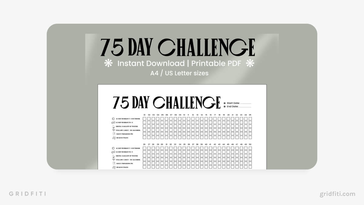 75 Day Challenge Printable PDF