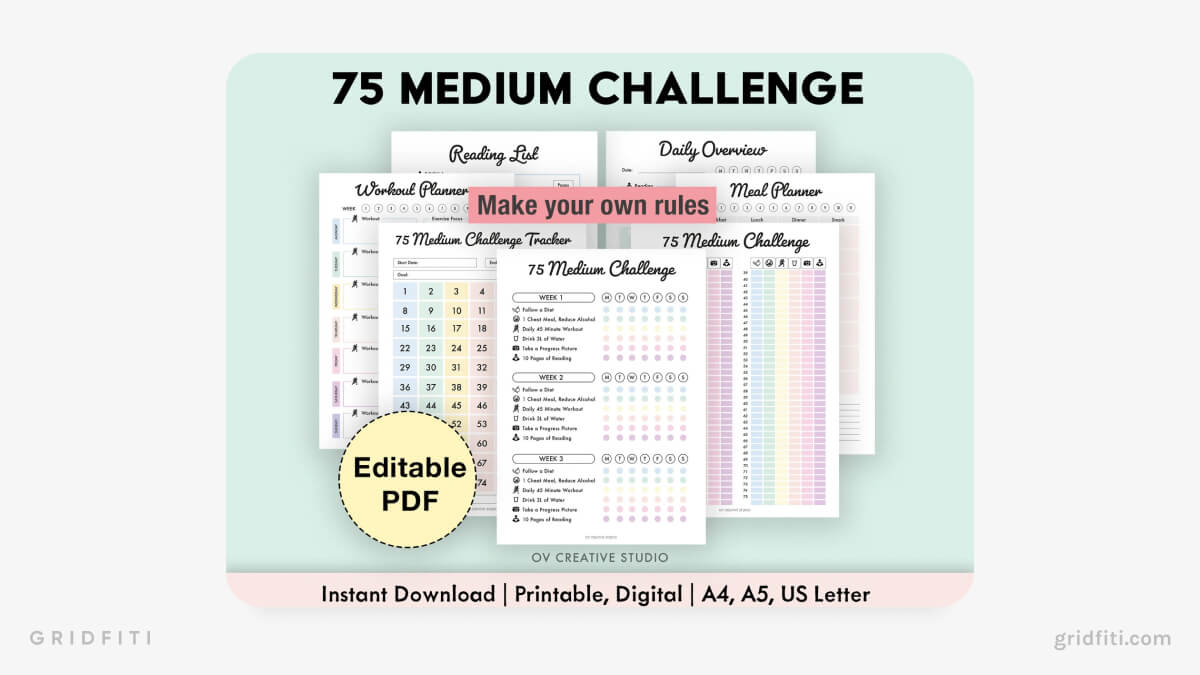 Colorful & Editable 75 Medium Challenge Tracker