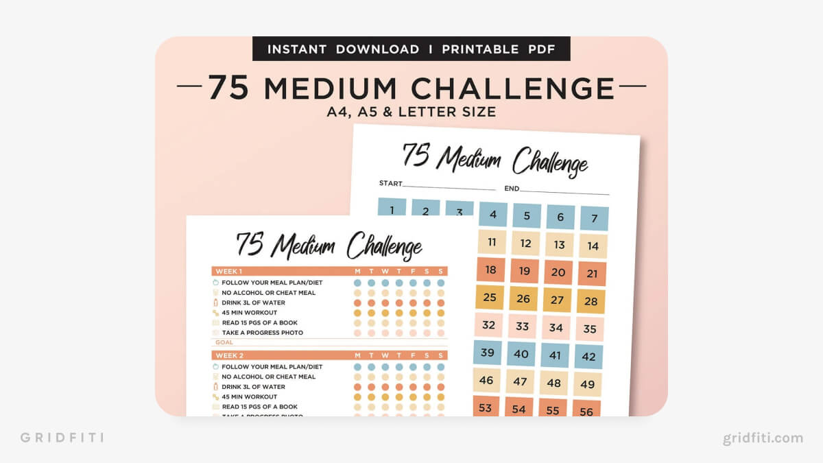 Colorful 75 Day Medium Challenge Printable & PDF