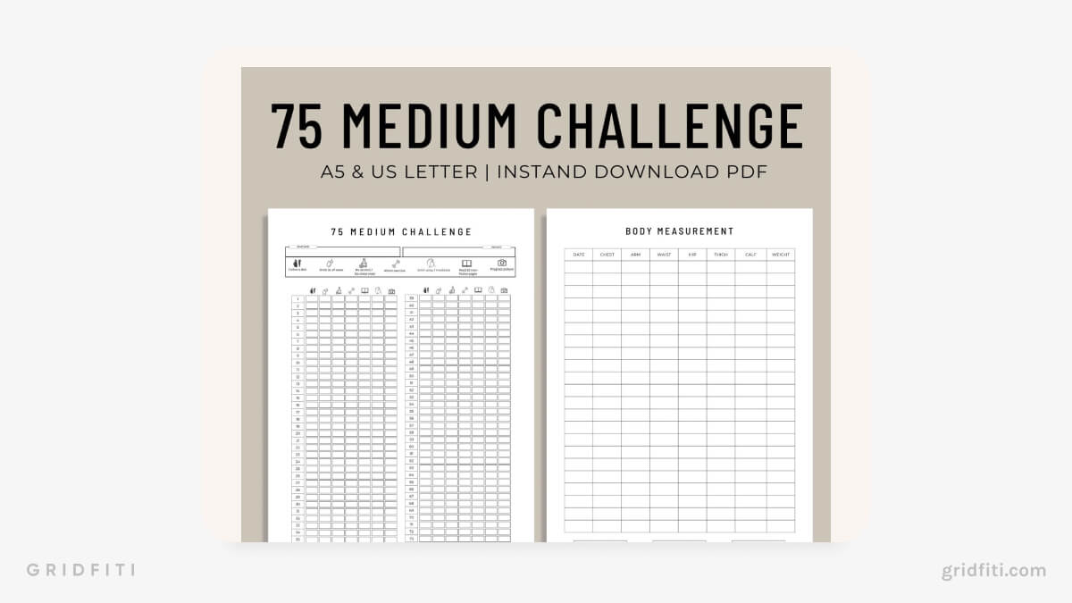 One-Page Minimalist 75 Medium Challenge Tracker
