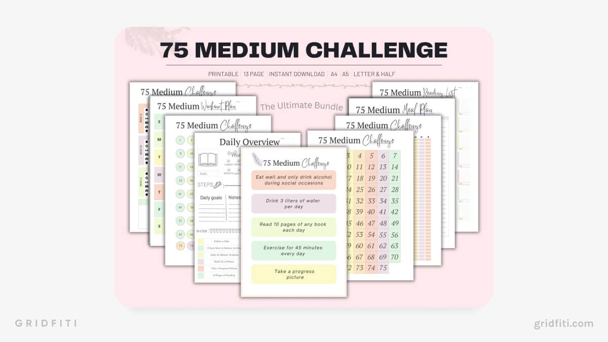 Rainbow Pastel Aesthetic 75 Medium Challenge Tracker
